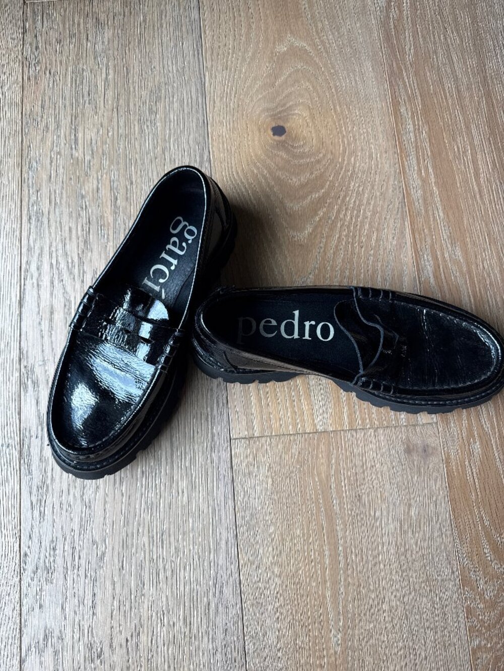Pedro Garcia Black Patent Leather Lug Sole Penny Loafers - Size 39